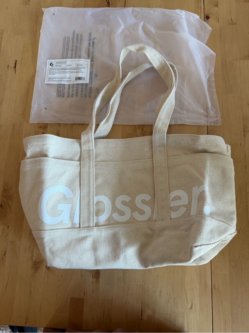 NWT Glossier Natural Canvas Tote with White Logo